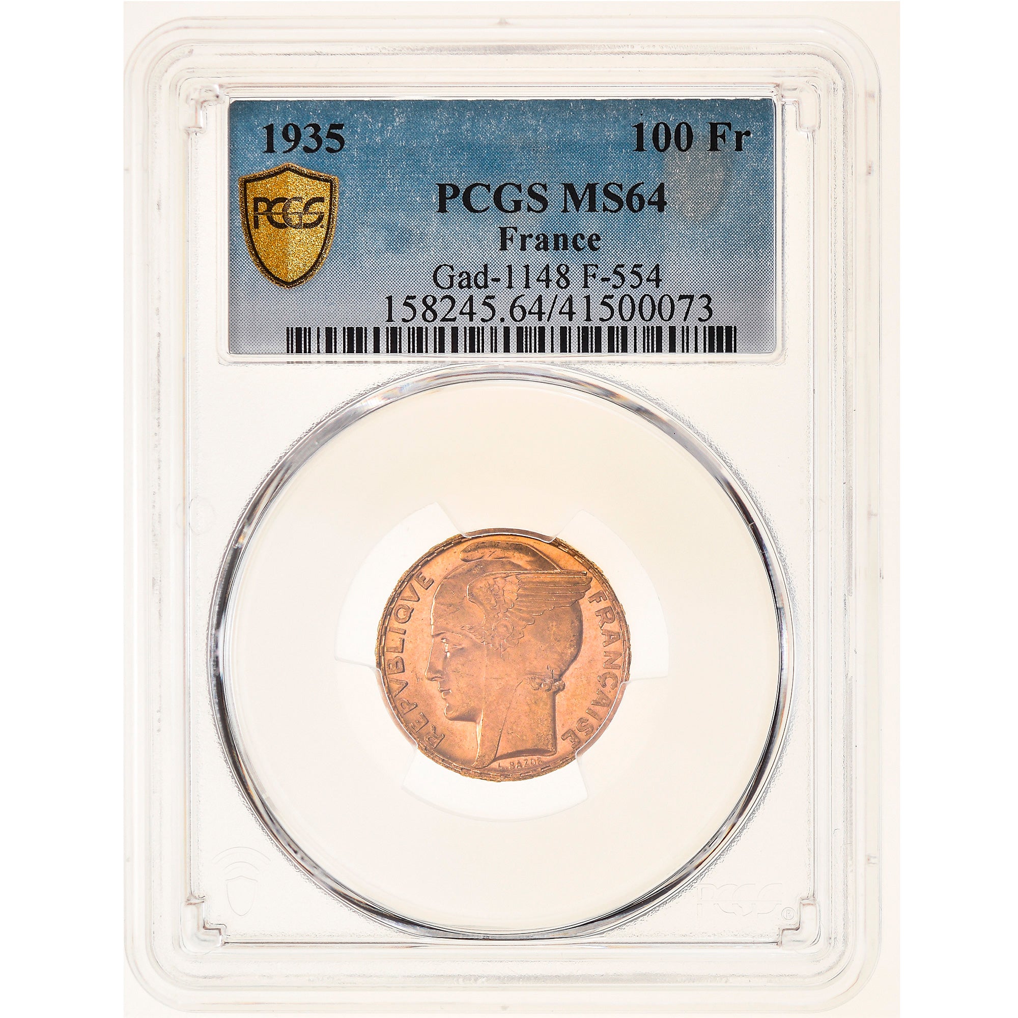 France, 100 Francs, Bazor, 1935, Paris, Gold, PCGS, MS64, Gadoury:1148, KM:880