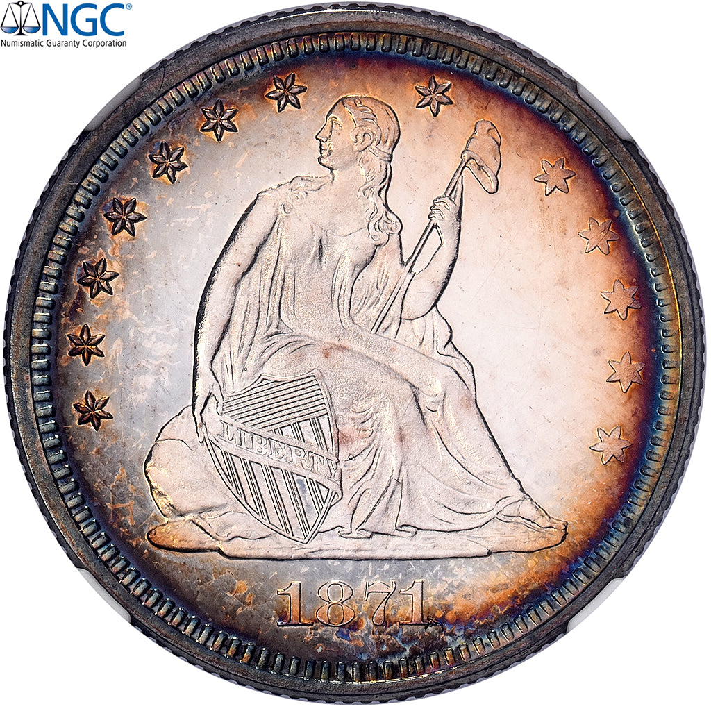 United States, Quarter, Seated Liberty, 1871, Philadelphia, Cameo, Silver, NGC