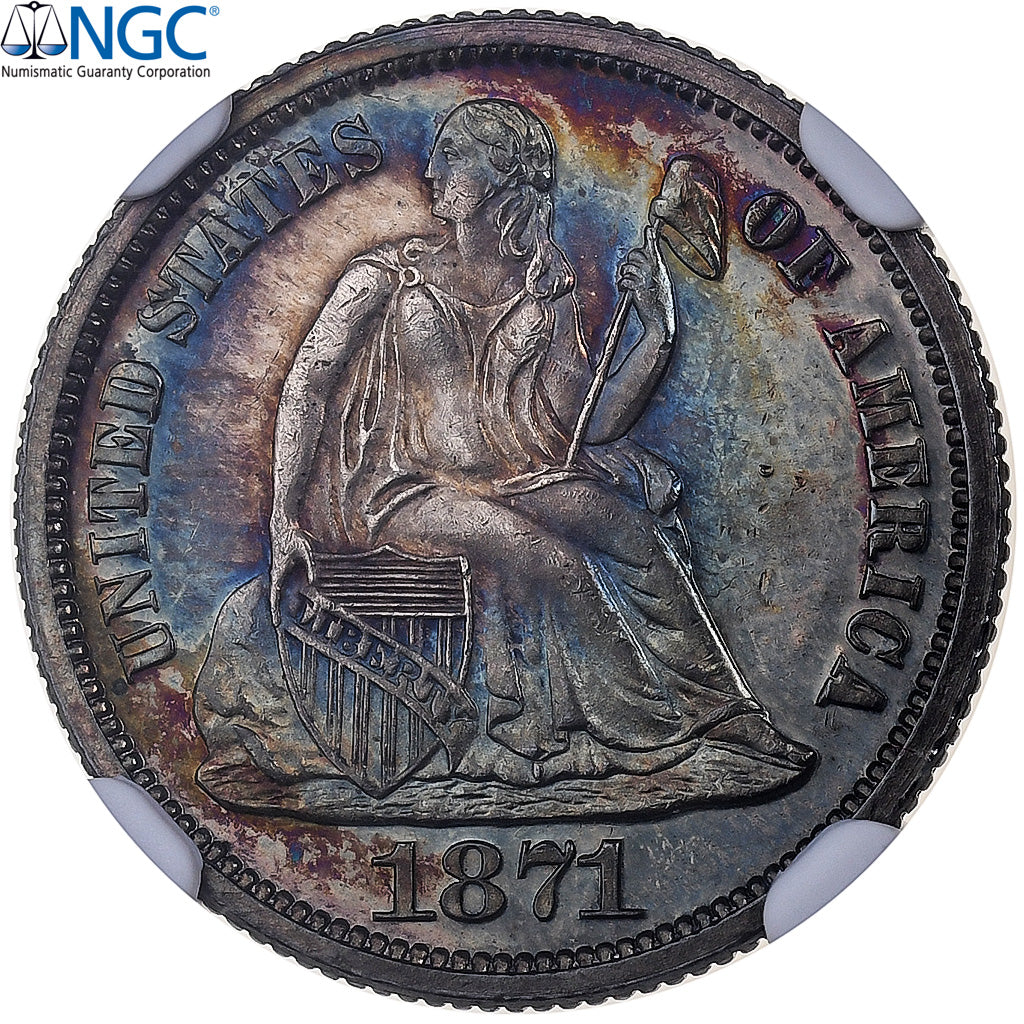 United States, 1 Dime, Seated Liberty, 1871, Philadelphia, Proof Cameo, Silver
