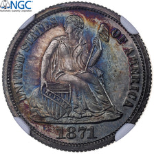 United States, 1 Dime, Seated Liberty, 1871, Philadelphia, Proof Cameo, Silver