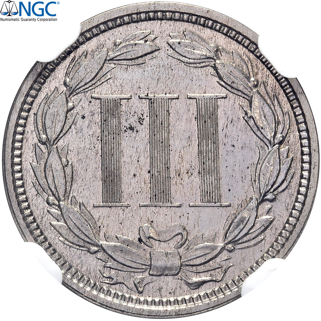 United States, 3 Cents, 1871, Philadelphia, Proof, Copper-nickel, NGC, PF64