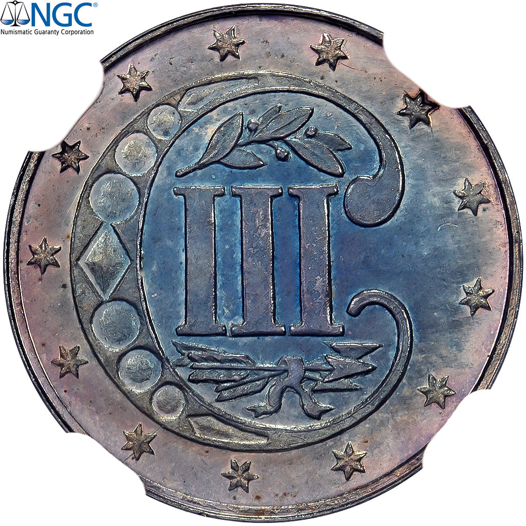 Stati Uniti, 3 Cents, 1871, Philadelphia, Cameo, Argento, NGC, PF65 CAMEO, KM:88