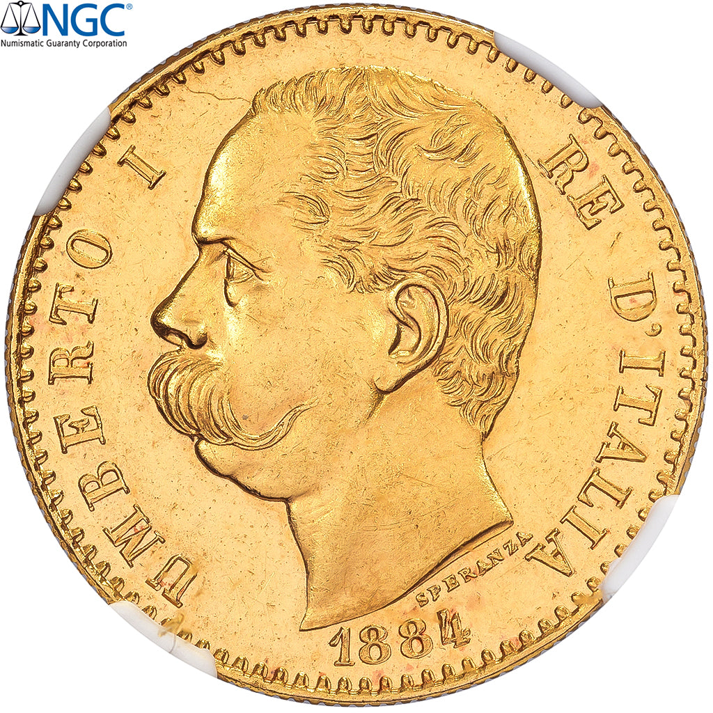 Włochy, Umberto I, 50 Lire, 1884, Rome, Złoto, NGC, MS60, KM:25