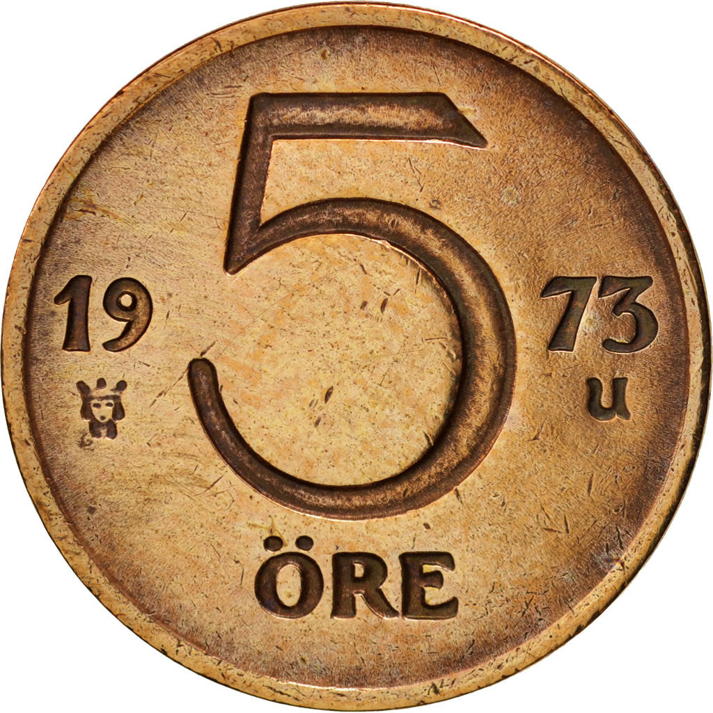 Coin, Sweden, Gustaf VI, 5 Öre, 1973, EF(40-45), Bronze, KM:845