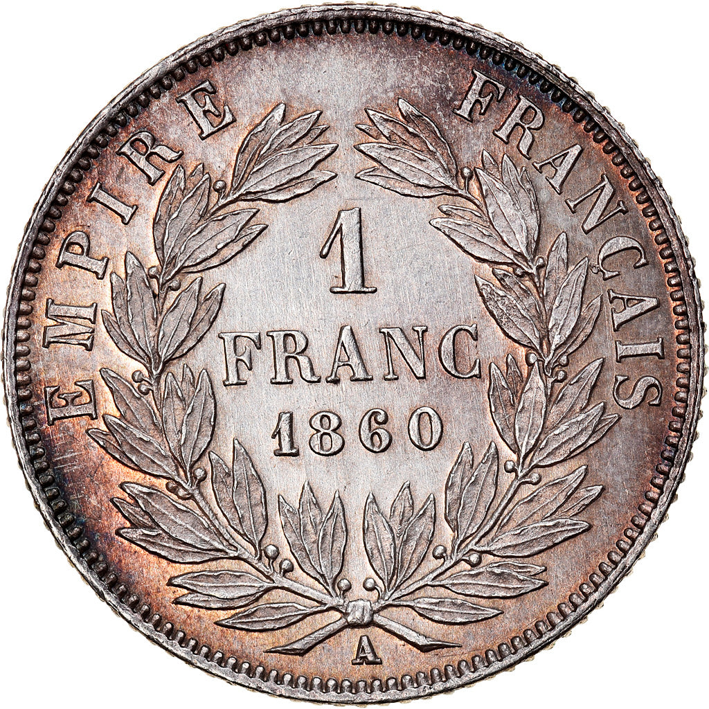 Coin, France, Napoleon III, Napoléon III, Franc, 1860, Paris, MS(63), Silver