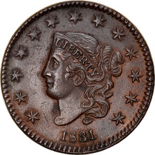 États-Unis, 1 Cent, Coronet Head, 1831, Philadelphie, Large letters, Cuivre