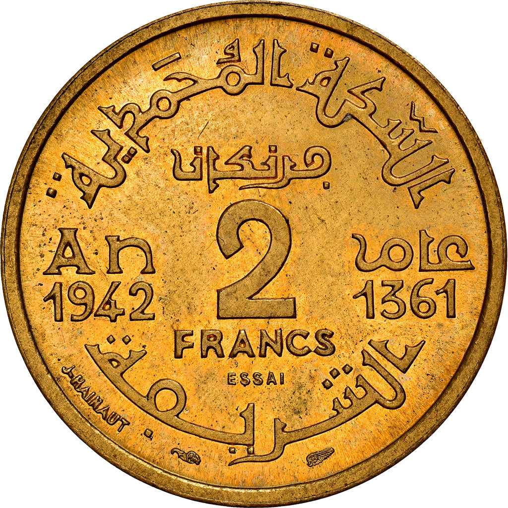 Monnaie, Maroc, Mohammed V, 2 Francs, 1942/AH1361, Paris, ESSAI, SPL