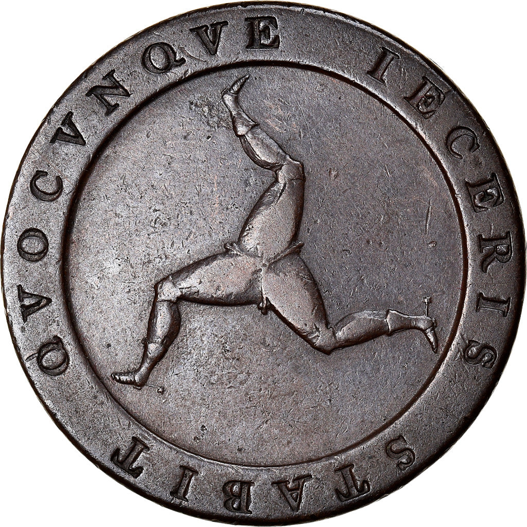 Coin, Isle of Man, George III, 1/2 Penny, 1798, EF(40-45), Copper, KM:10
