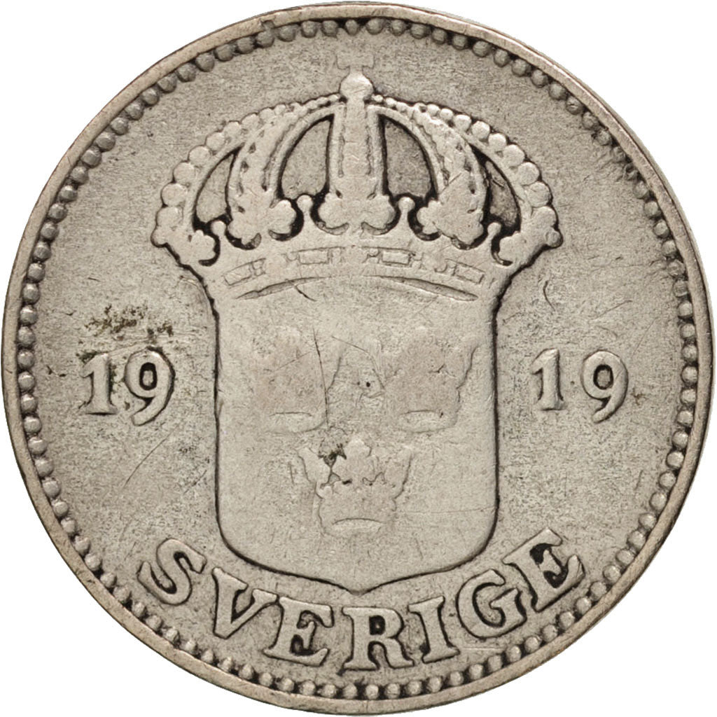 Coin, Sweden, Gustaf V, 25 Öre, 1919, VF(20-25), Silver, KM:785