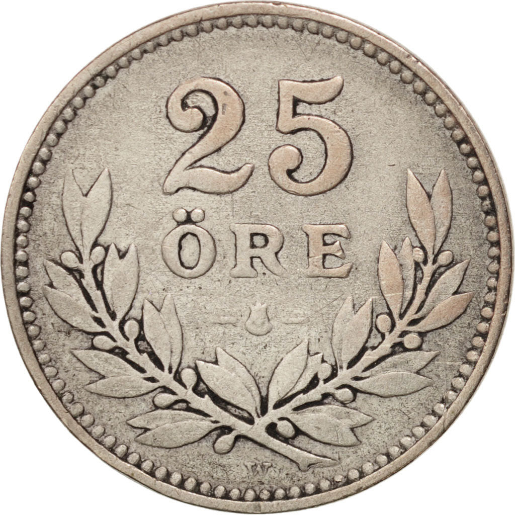 Coin, Sweden, Gustaf V, 25 Öre, 1919, VF(20-25), Silver, KM:785