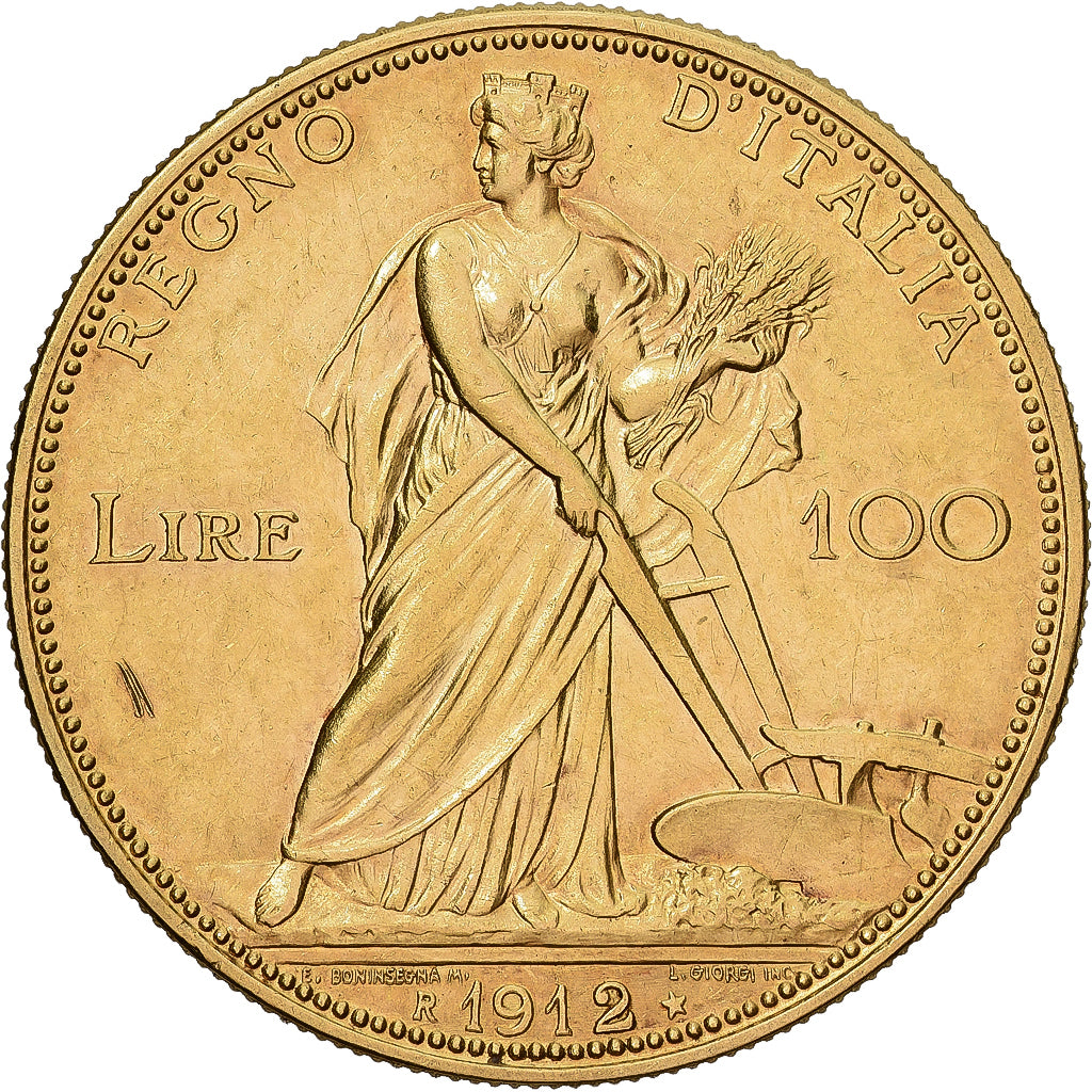 Italia, Vittorio Emanuele III, 100 Lire, 1912, Rome, Very rare, Oro, EBC+, KM:50