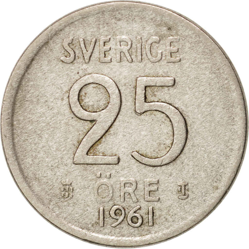 Coin, Sweden, Gustaf VI, 25 Öre, 1961, EF(40-45), Silver, KM:824