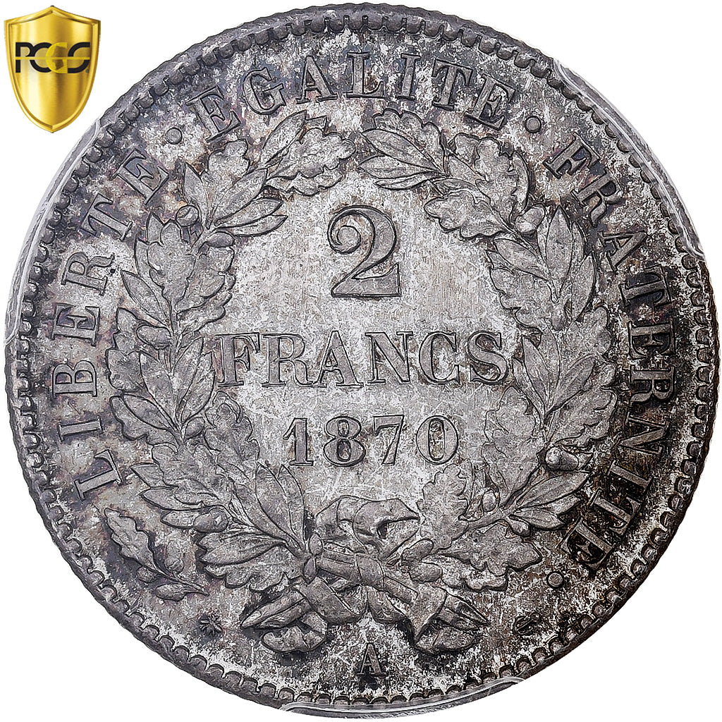 France, 2 Francs, Cérès, 1870, Paris, Silver, PCGS, MS63, Gadoury:530