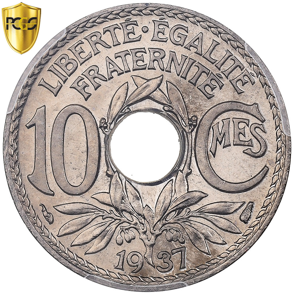 Francia, 10 Centimes, Lindauer, 1937, Paris, Cobre - níquel, PCGS, MS67