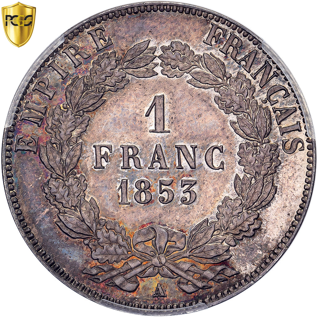 France, Napoleon III, 1 Franc, 1853, Paris, Pattern, Silver, PCGS, SP64