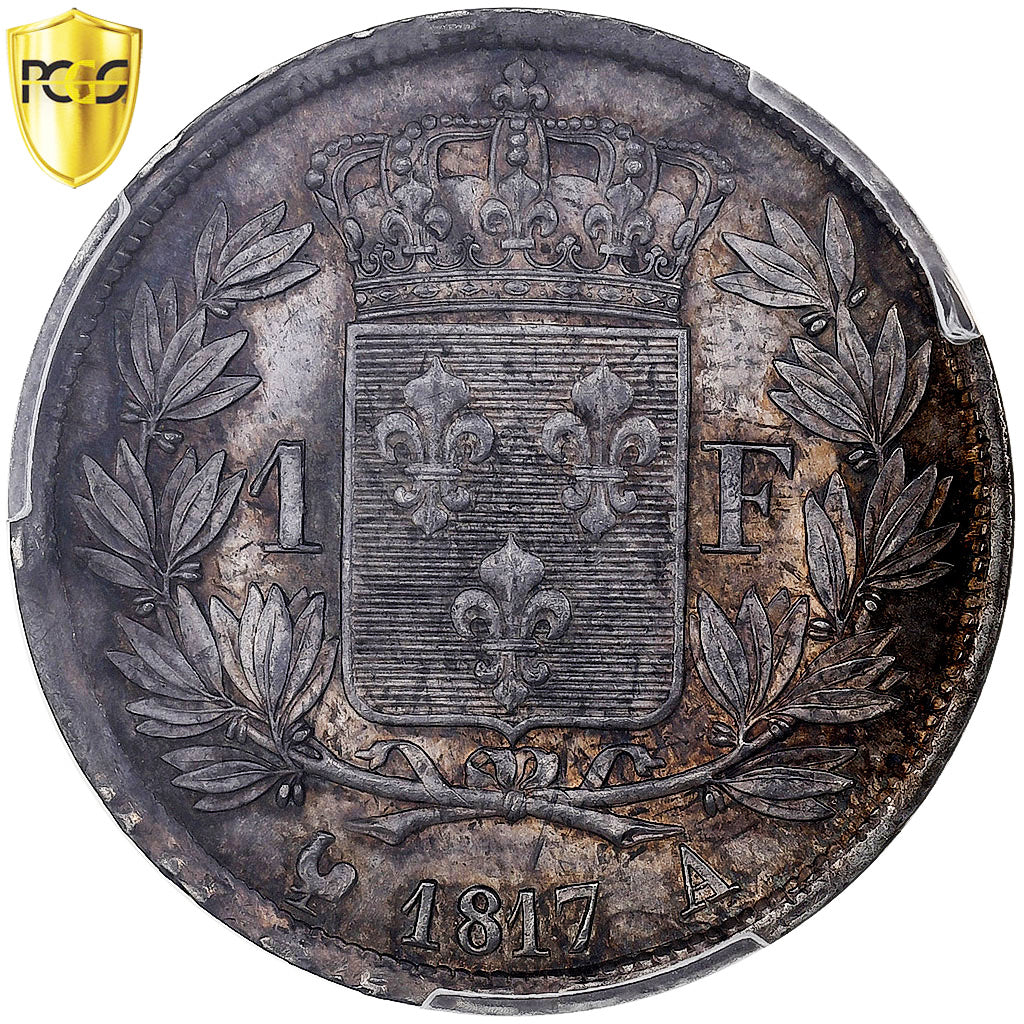 Francia, Louis XVIII, 1 Franc, 1817, Paris, Argento, PCGS, MS62, Gadoury:449