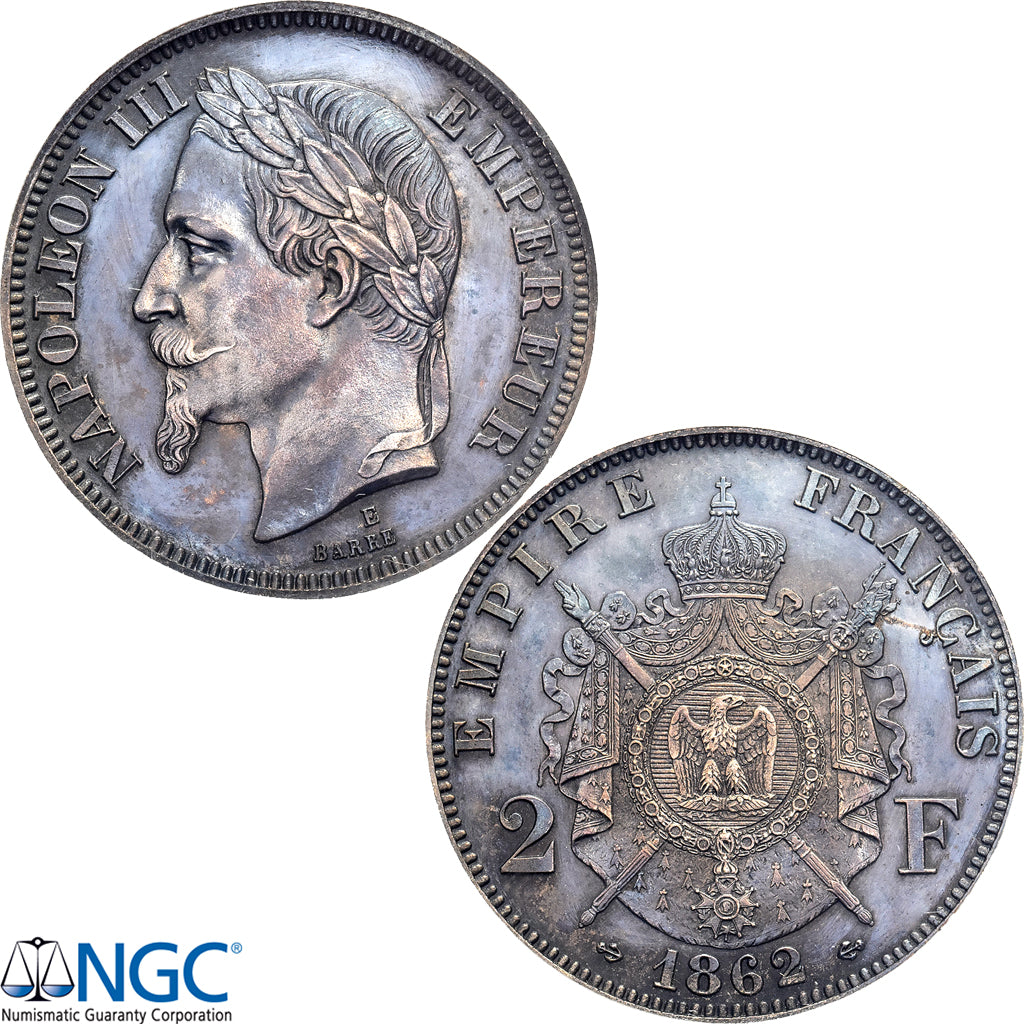 Coin, France, Napoleon III, 2 Francs, 1862, Paris, Paire essais unifaces, NGC