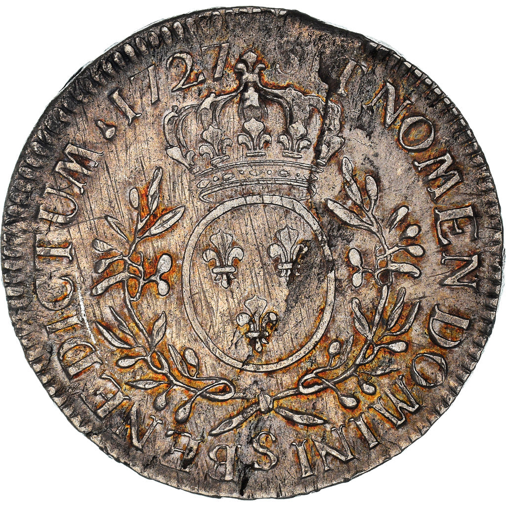 Moneda, Francia, Louis XV, Écu aux branches d'olivier, Ecu, 1727, Reims, MBC+