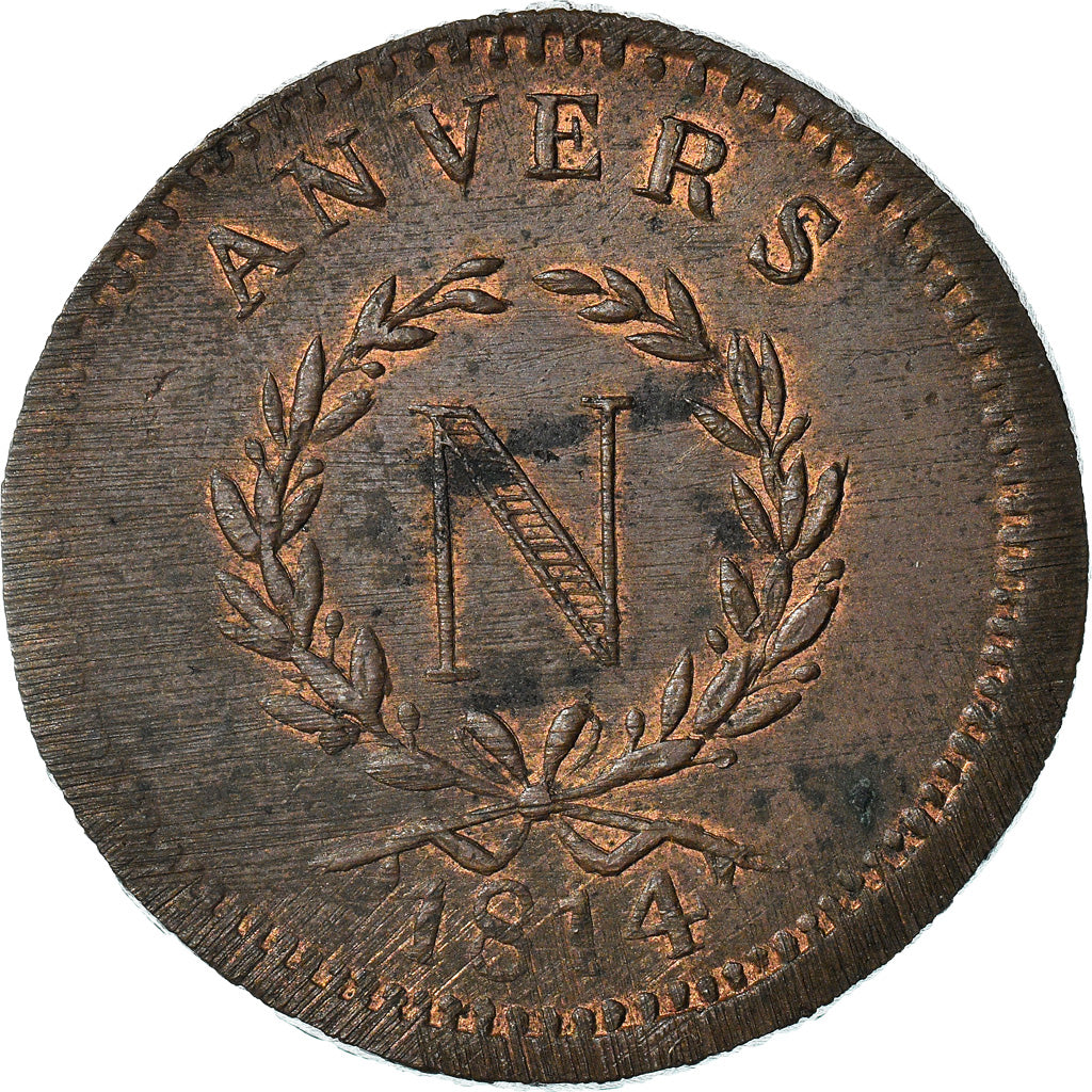 Moeda, ESTADOS FRANCESES, ANTWERP, 10 Centimes, 1814, Wolschot, AU(50-53)