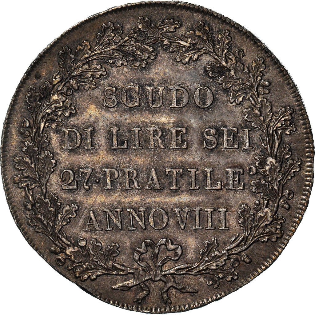 Cisalpine Republic, Scudo of 6 Lire, An 8 (1800), Milan, Silver, PCGS, AU55