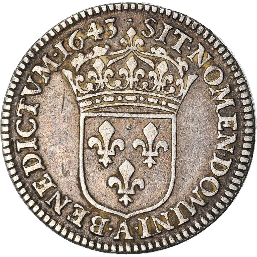 Moneda, Francia, Louis XIII, 1/12 Ecu, 1643, Paris, Quadruple piéfort, MBC