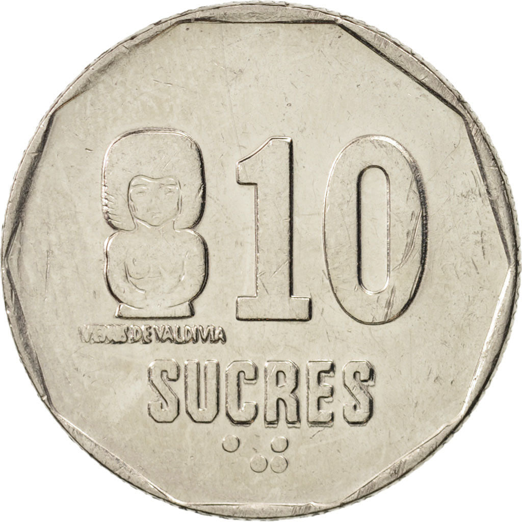 Munten, Ecuador, 10 Sucres, Diez, 1991, PR, Nickel Clad Steel, KM:92.2