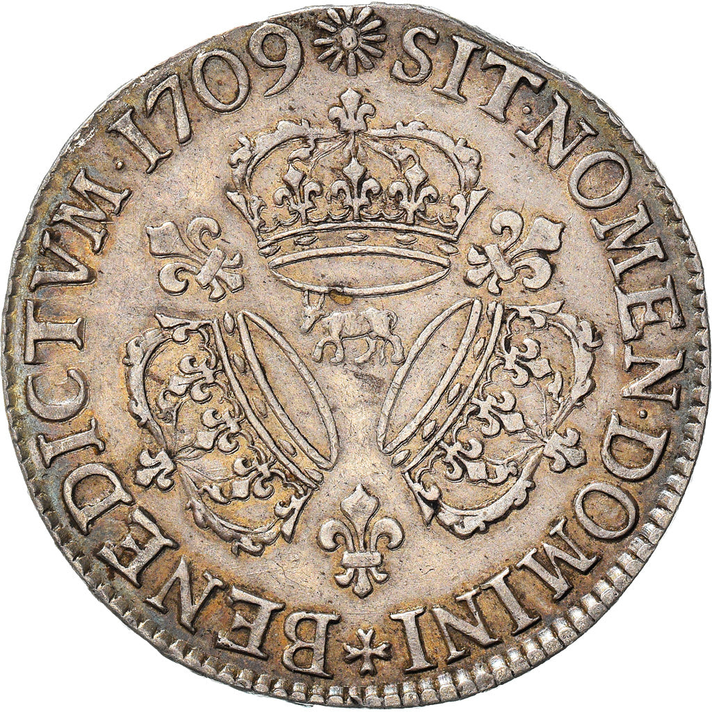 Frankrijk, Louis XIV, Ecu de Béarn aux 3 couronnes, 1709, Pau, Zilver, ZF