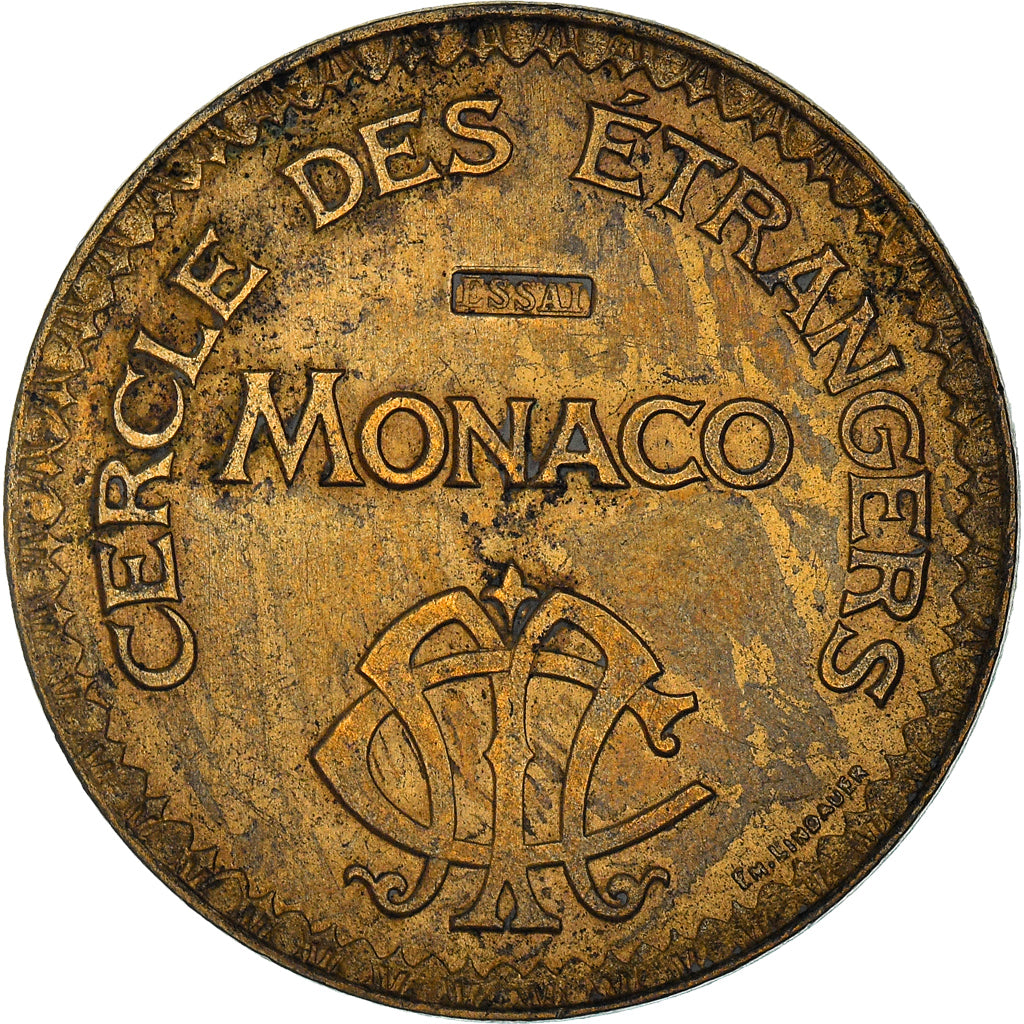 Monaco, Token, Essai Uniface, Cercle des étrangers, AU(55-58), Bronze