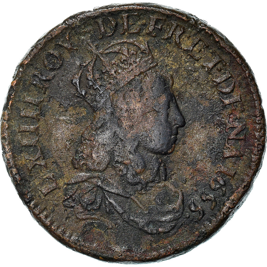 Moneta, Francia, Louis XIV, Liard de France, 1655, Corbeil, Epreuve au double