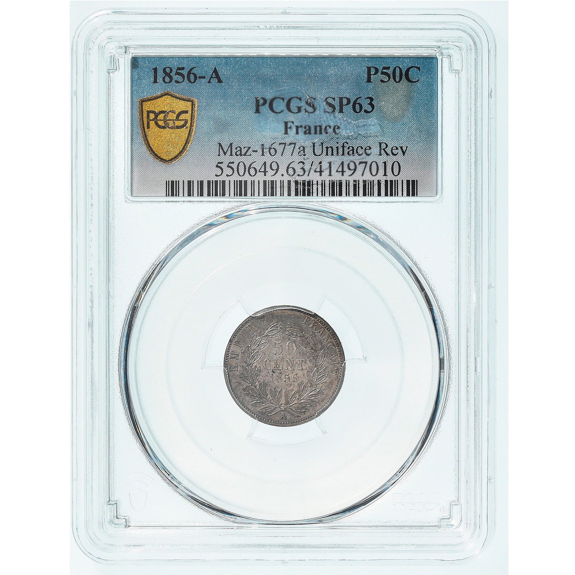 Münze, Frankreich, Napoleon III, Epreuve uniface de Revers, 50 Centimes, 1856