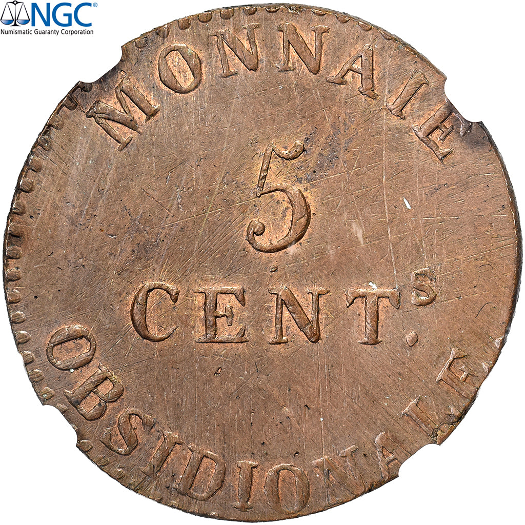 France, 5 Centimes, Obsidionale, 1814, Antwerp, Grand Module, Bronze, NGC