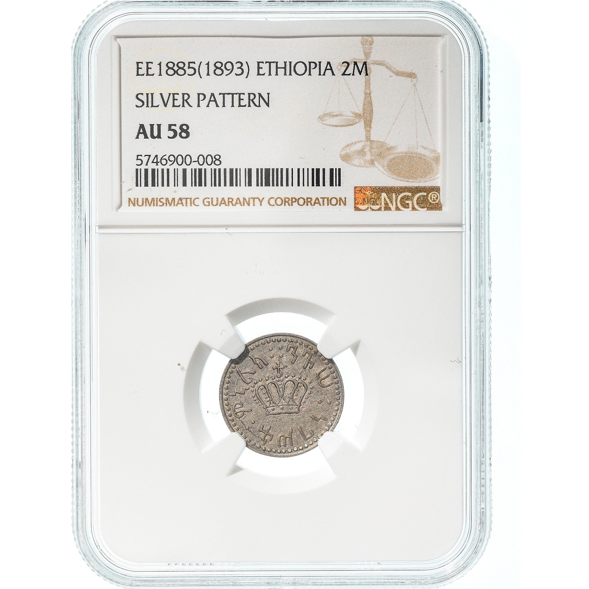 Etiopia, Menelik II, 2 Mahaleki, EE1885 (1893), Harar, Pattern, Srebro, NGC