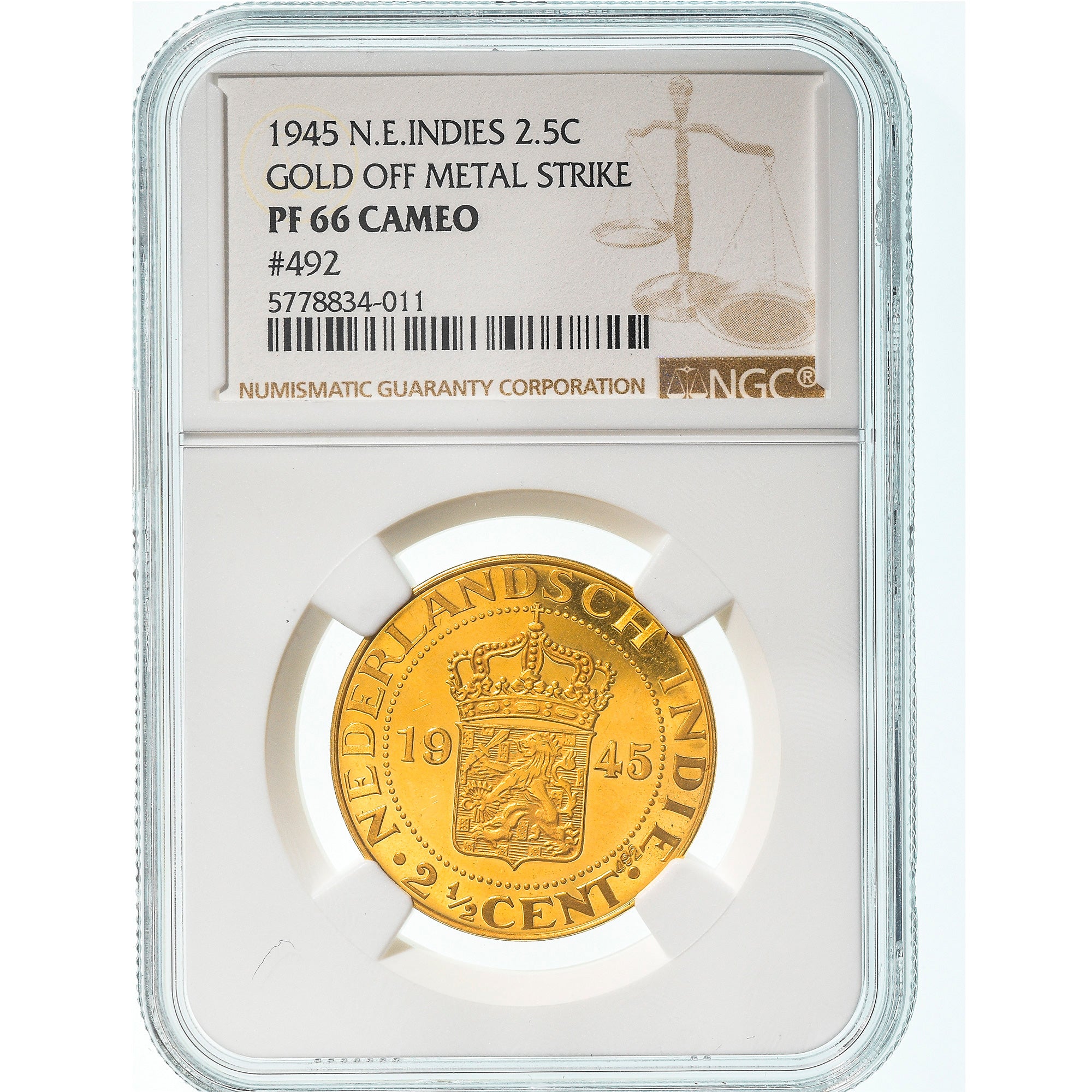 NETHERLANDS EAST INDIES, Wilhelmina I, 2½ Cents, 1945, Utrecht, Proof Restrike