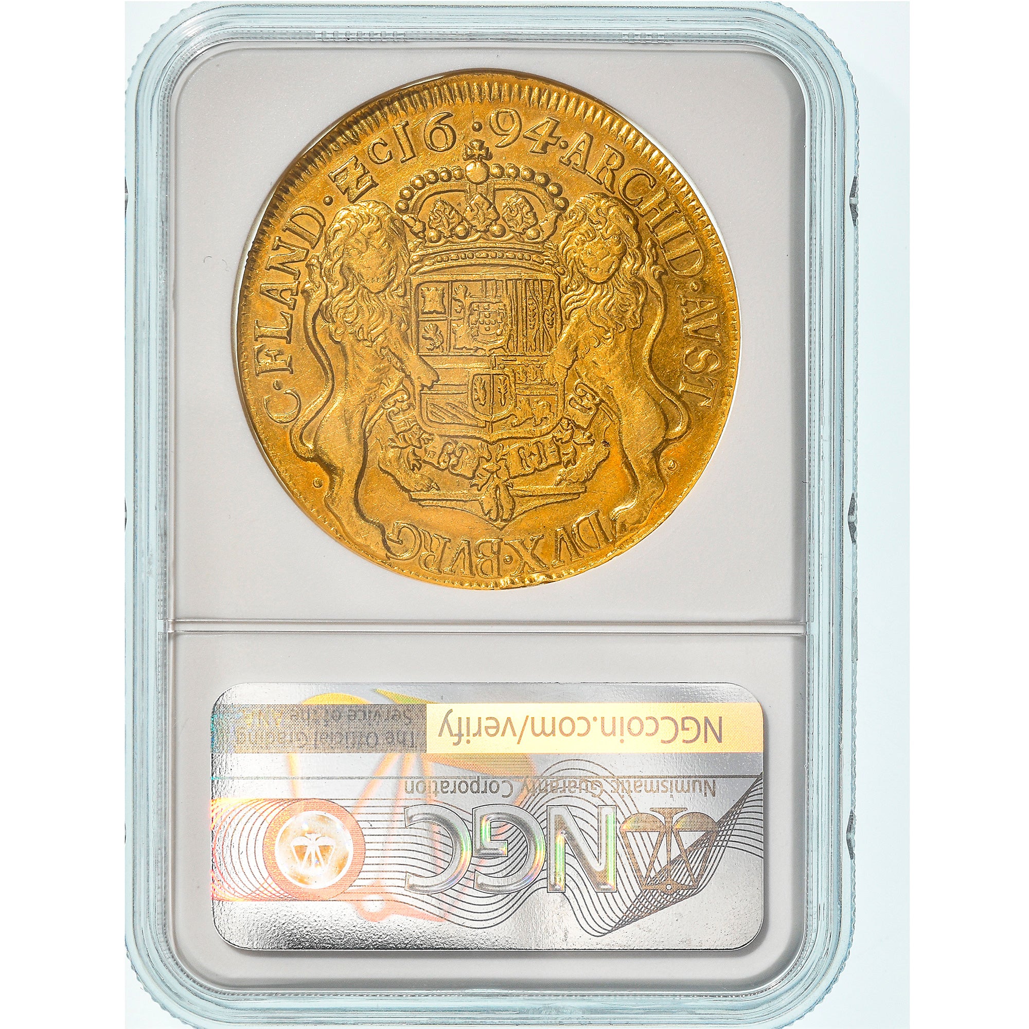 County of Flandre, Charles II, 8 Souverains, Ducaton, 1694, Bruges, Rare, Goud