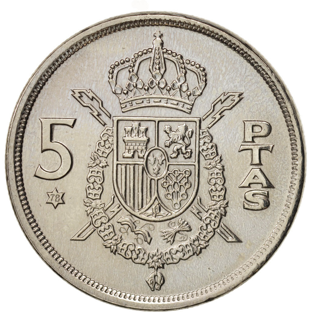 Coin, Spain, Juan Carlos I, 5 Pesetas, 1975, MS(60-62), Copper-nickel, KM:807