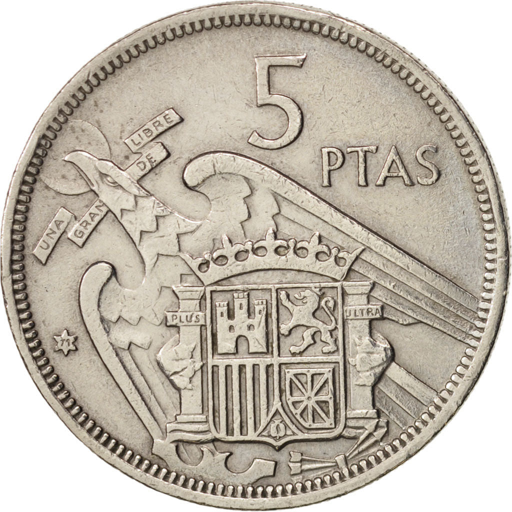Coin, Spain, Caudillo and regent, 5 Pesetas, 1957, EF(40-45), Copper-nickel