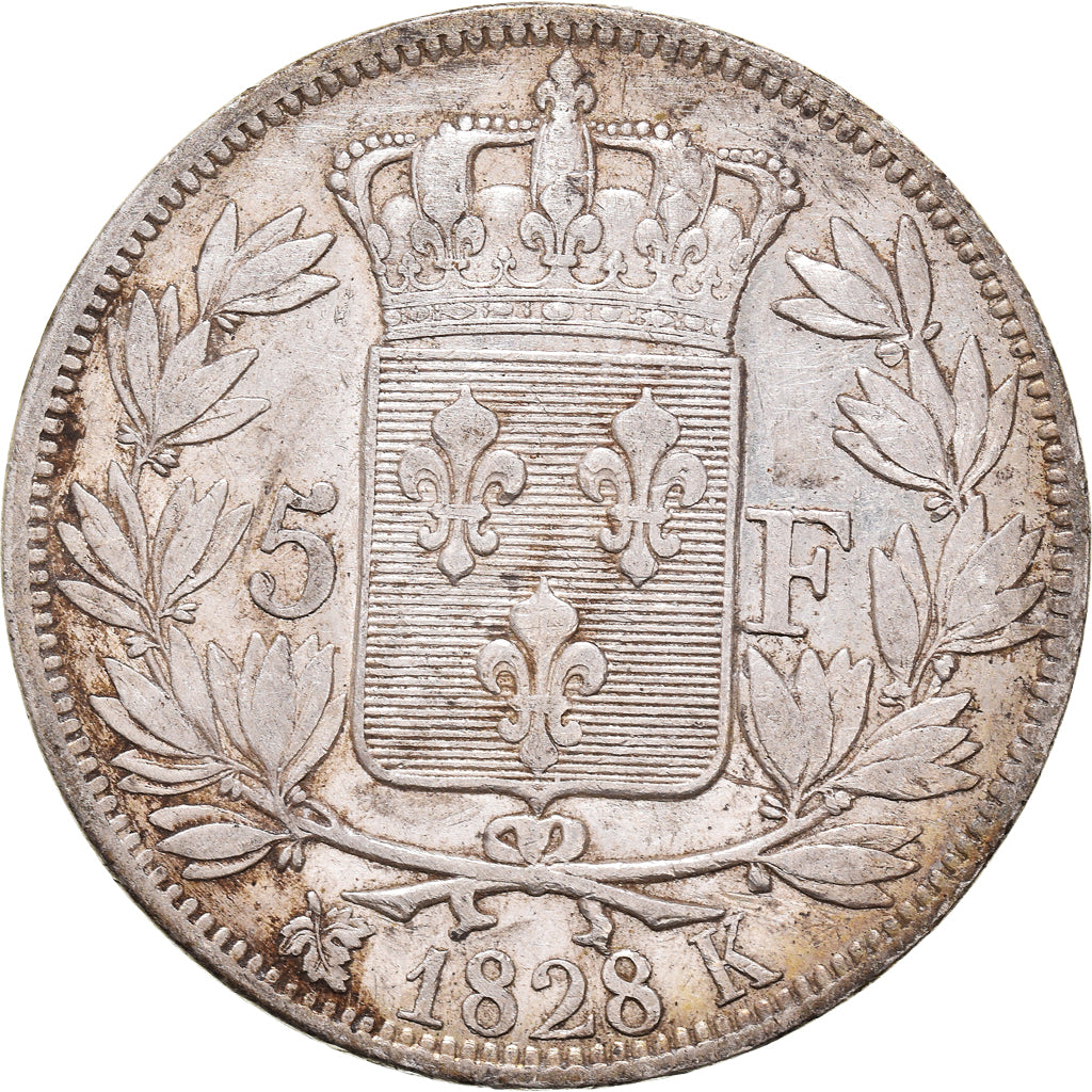 Moneta, Francja, Charles X, 5 Francs, 1828, Bordeaux, EF(40-45), Srebro