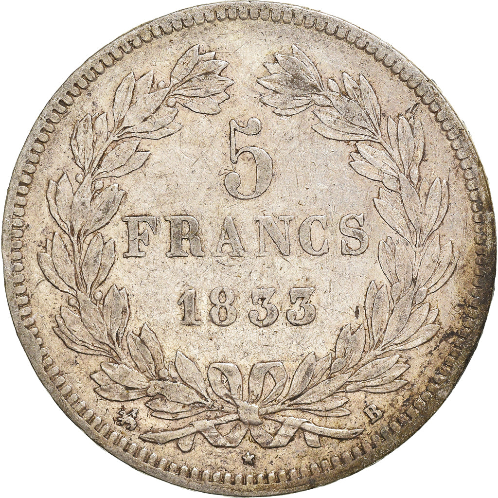 Moneta, Francja, Louis-Philippe, 5 Francs, 1833, Rouen, VF(30-35), Srebro