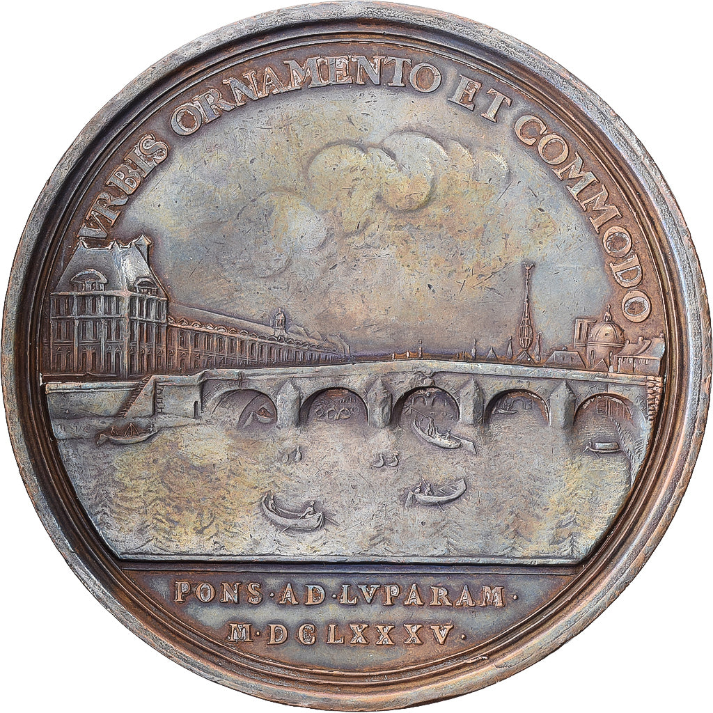 France, Médaille, Louis XIV, Construction du Pont Royal, 1685, SUP, Bronze