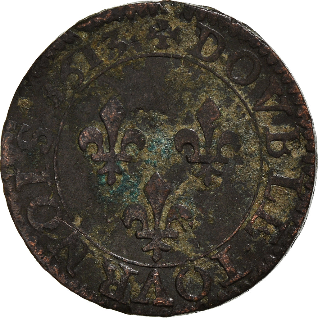 Monnaie, France, Louis XIII, Double Tournois, 1613, Paris, TB+, Cuivre
