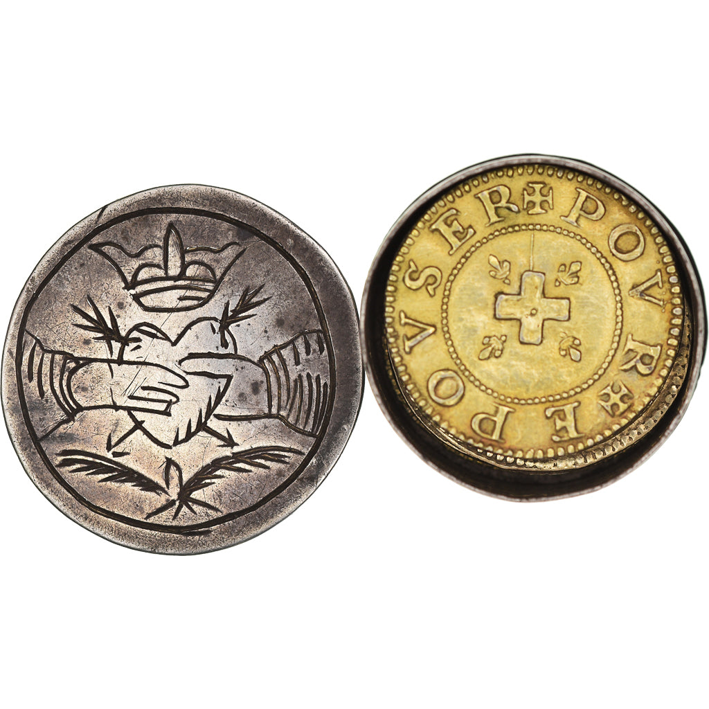 France, Love Token, Treizain, Denier bractéate à épouser, AU(55-58), Vermeil