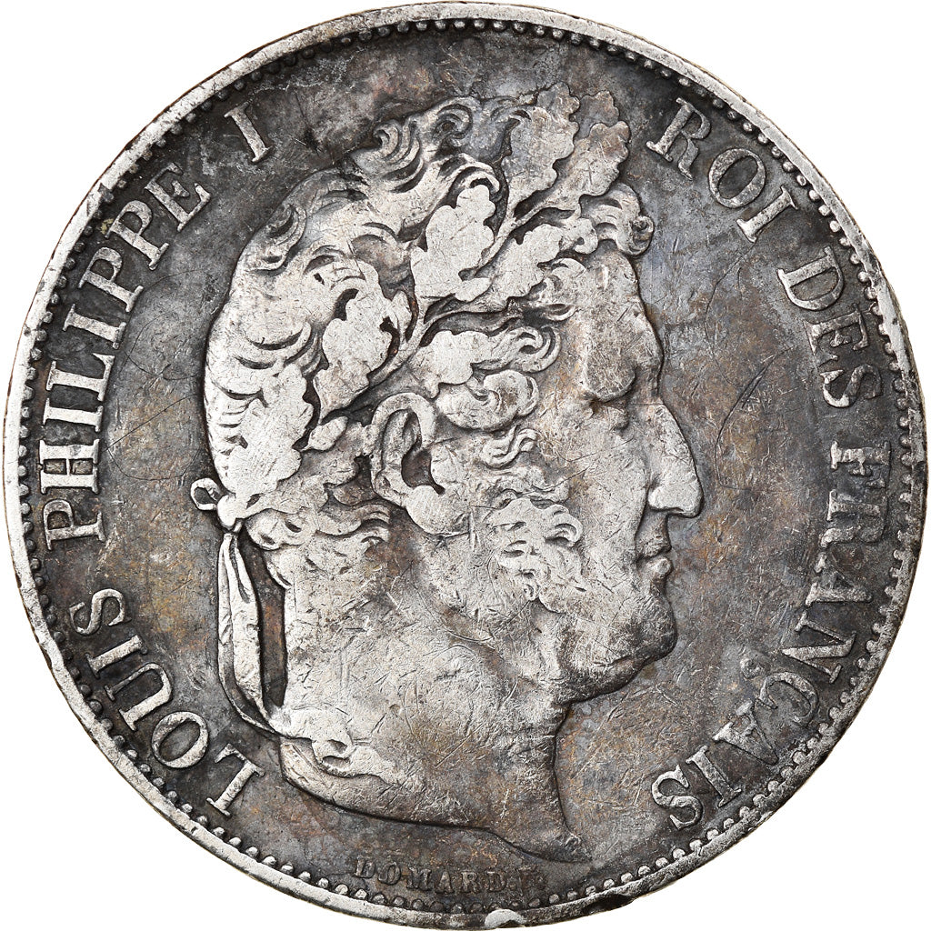 Moneta, Francia, Louis-Philippe, 5 Francs, 1845, Strasbourg, MB+, Argento