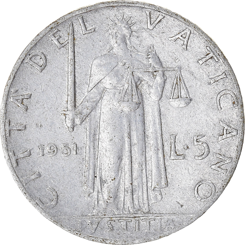 Moneda, CIUDAD DEL VATICANO, 5 Lire, 1951