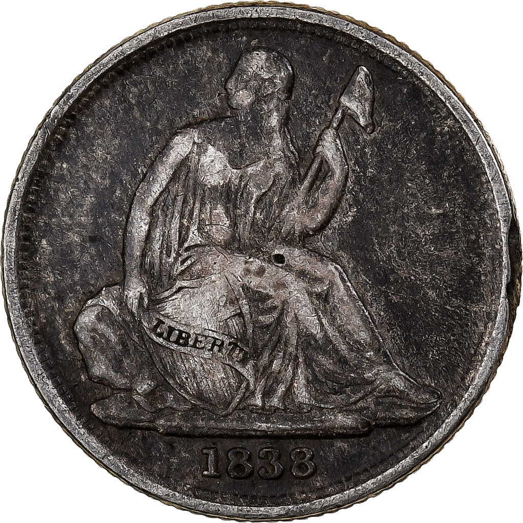United States, Dime, Seated Liberty, 1838, New Orleans, Silver, VF(30-35), KM:61