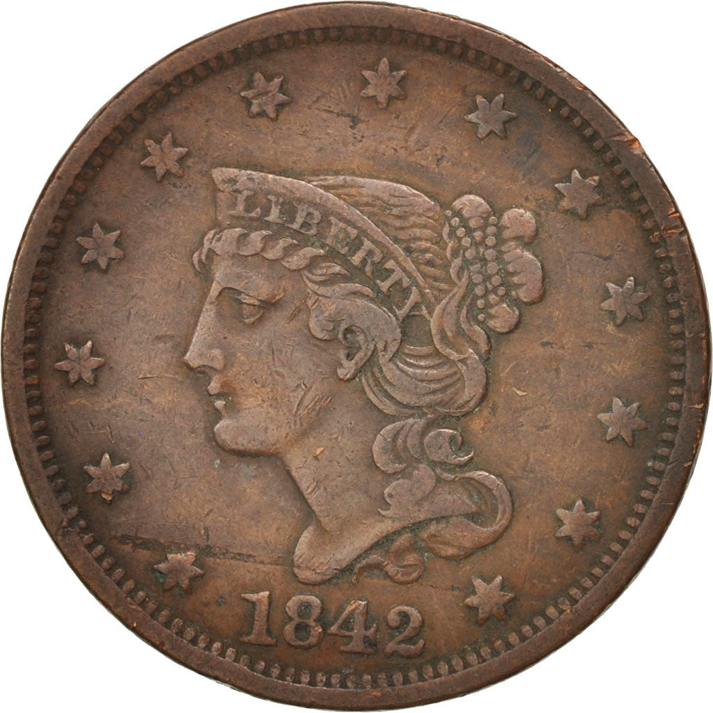 Munten, Verenigde Staten, Braided Hair Cent, Cent, 1842, U.S. Mint