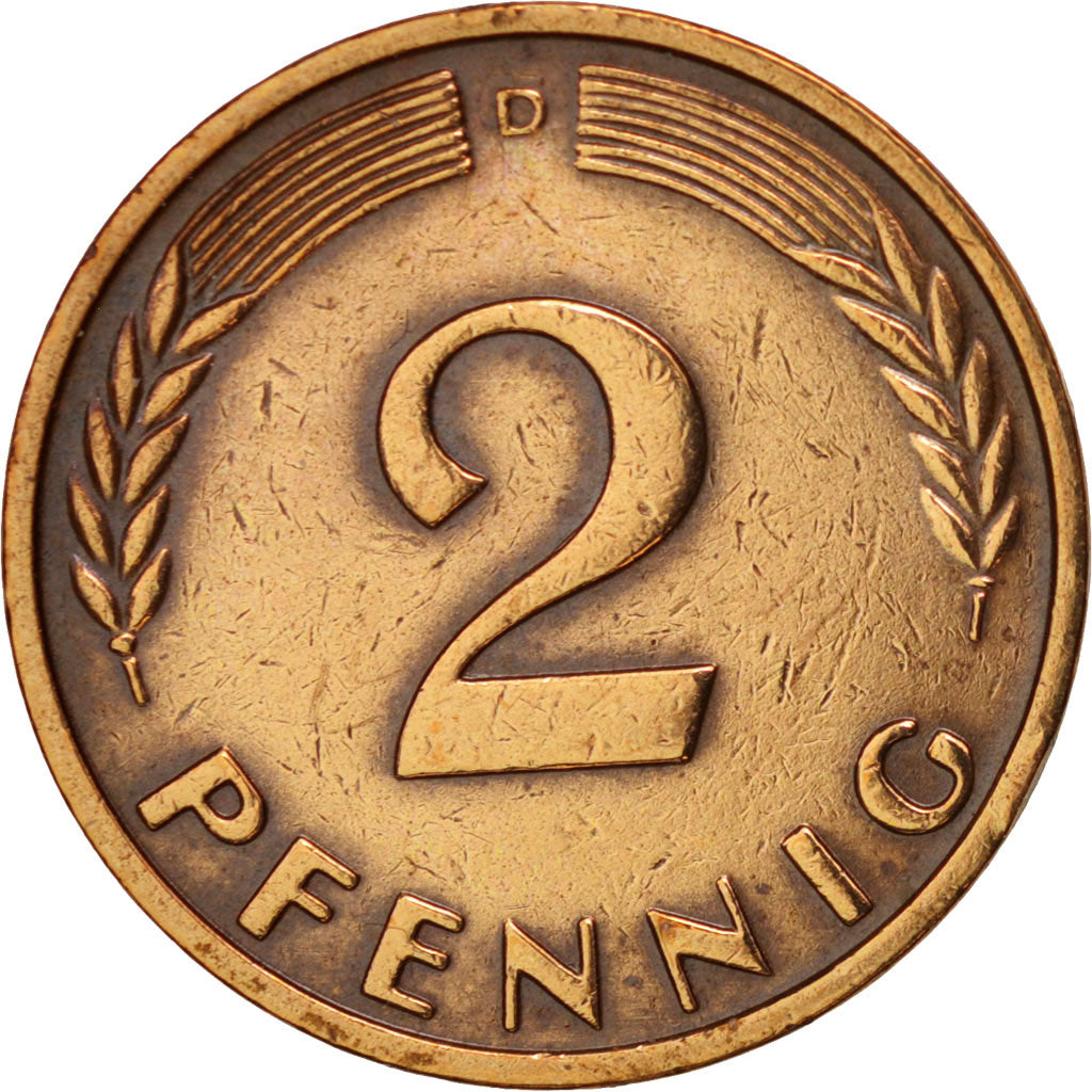 Münze, Bundesrepublik Deutschland, 2 Pfennig, 1962, Munich, SS, Bronze, KM:106