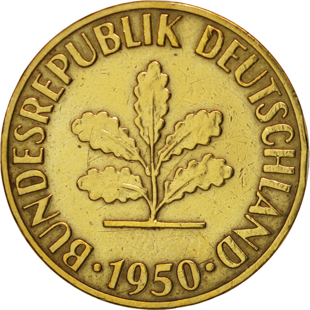 Moneda, ALEMANIA - REPÚBLICA FEDERAL, 5 Pfennig, 1950, Stuttgart, MBC, Latón