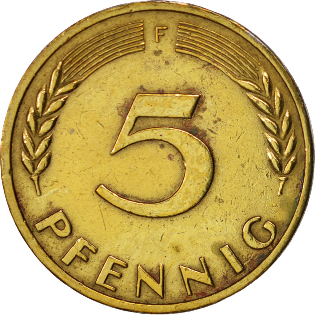 Moneda, ALEMANIA - REPÚBLICA FEDERAL, 5 Pfennig, 1950, Stuttgart, MBC, Latón