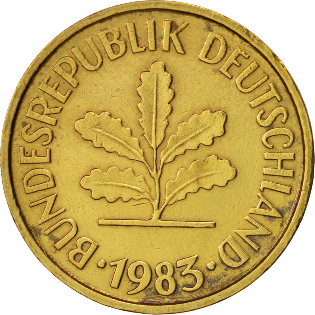 Coin, GERMANY - FEDERAL REPUBLIC, 5 Pfennig, 1983, Stuttgart, EF(40-45), Brass