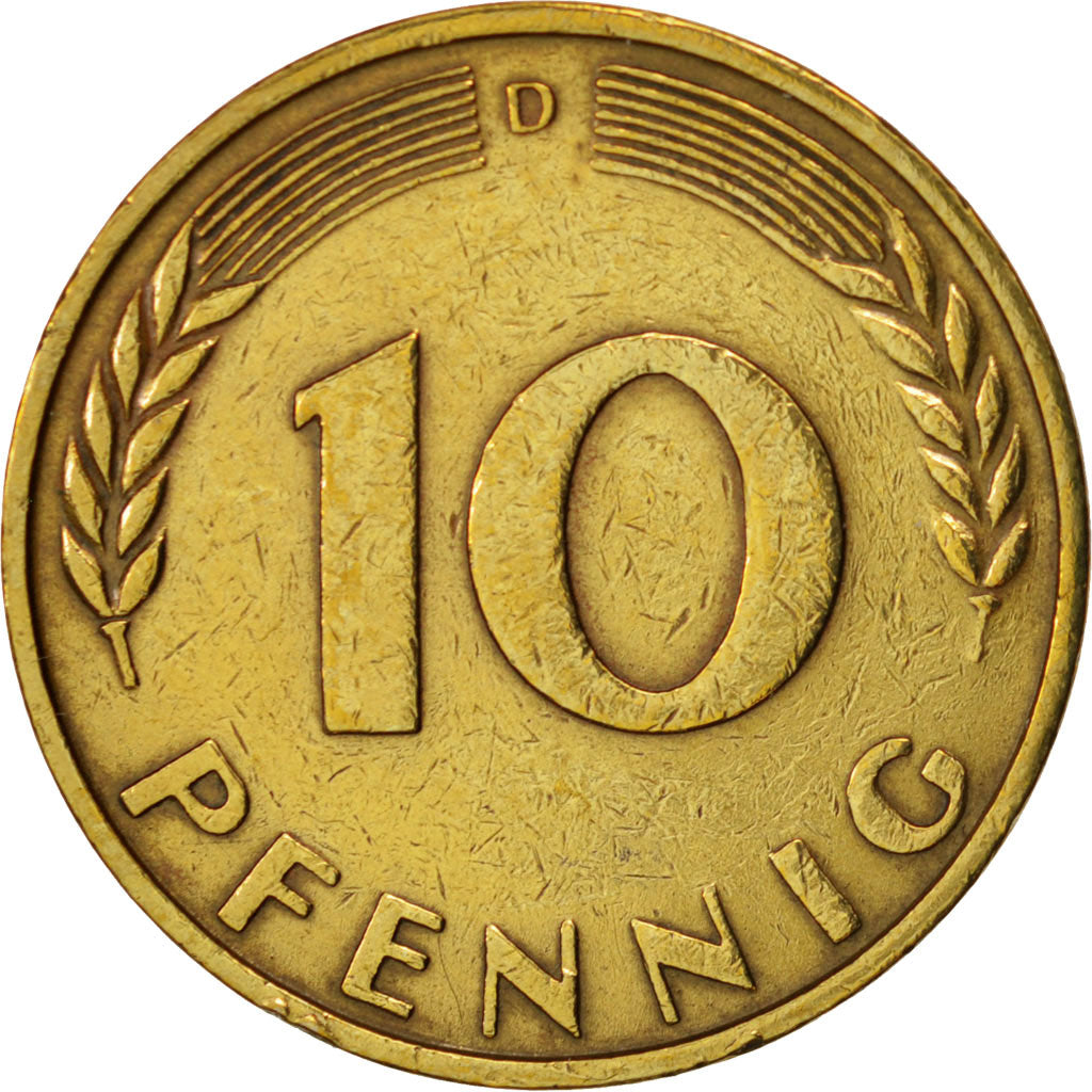 Coin, GERMANY - FEDERAL REPUBLIC, 10 Pfennig, 1950, Munich, VF(30-35), Brass